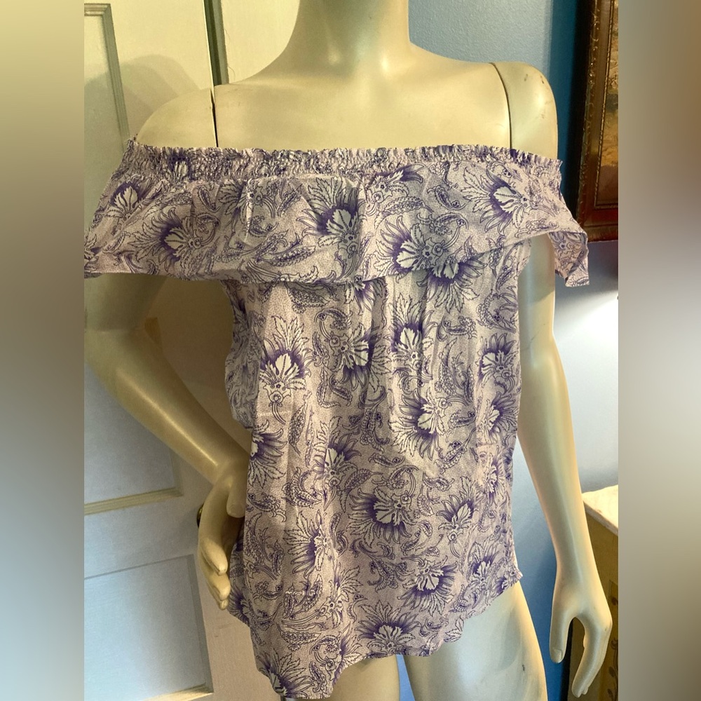 🌸 Purple and White Y2K Off the Shoulder Top, size Medium